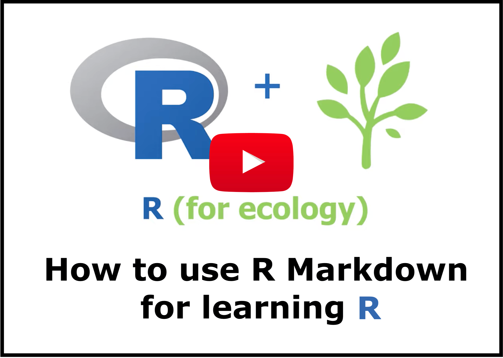 Image of Youtube play button on top of a tutorial for R Markdown created by R for Ecology