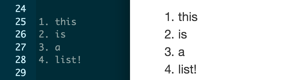 An example list in R Markdown that says this is a list!