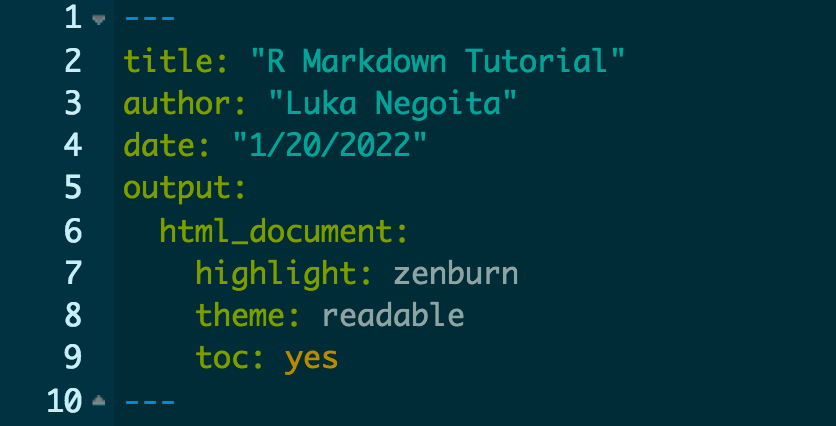 Text has been added to the output section of the header, showing that my theme is called readable, and my highlight is called zenburn