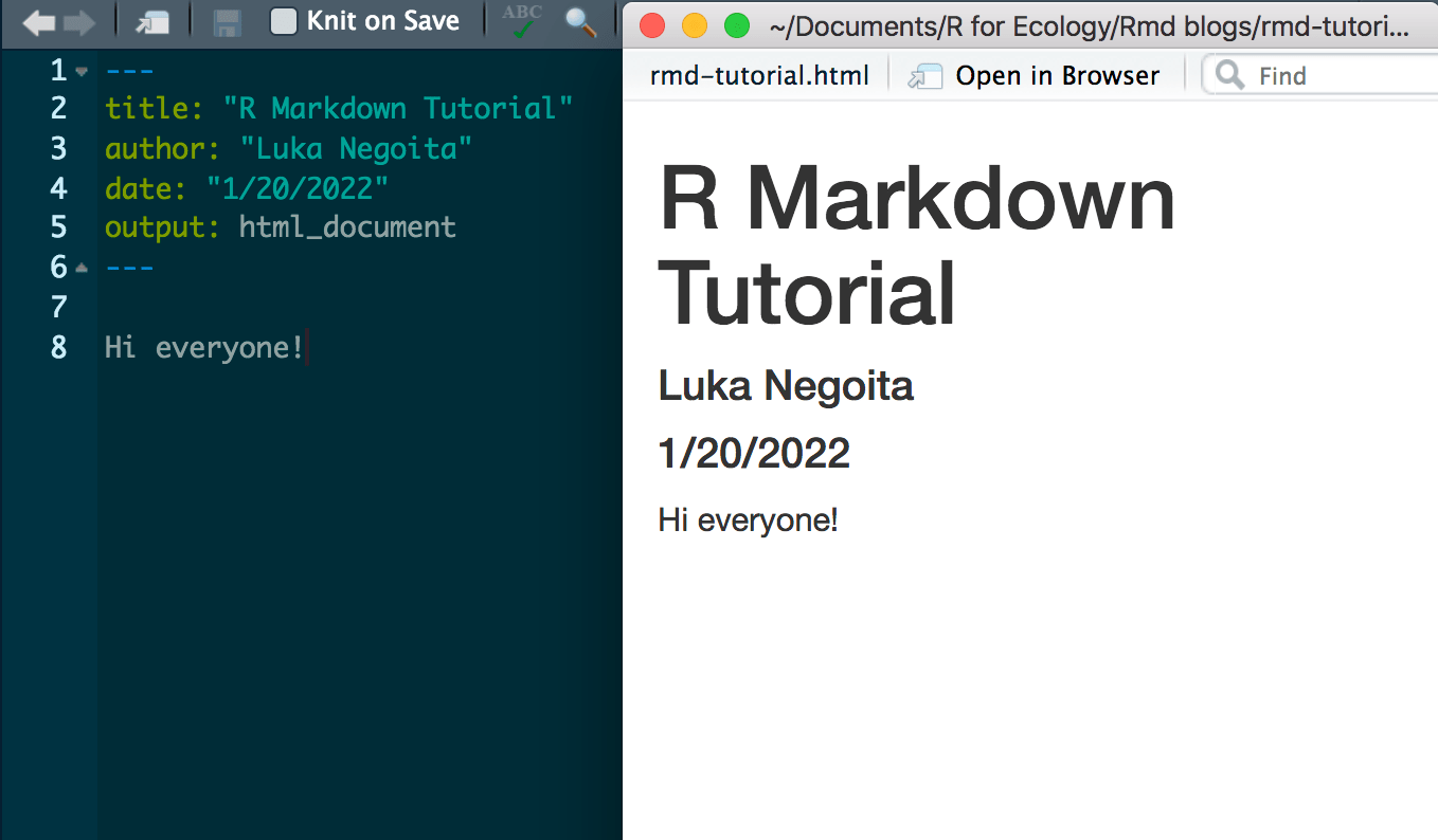 Typing some text in the R Markdown document that says Hi everyone!